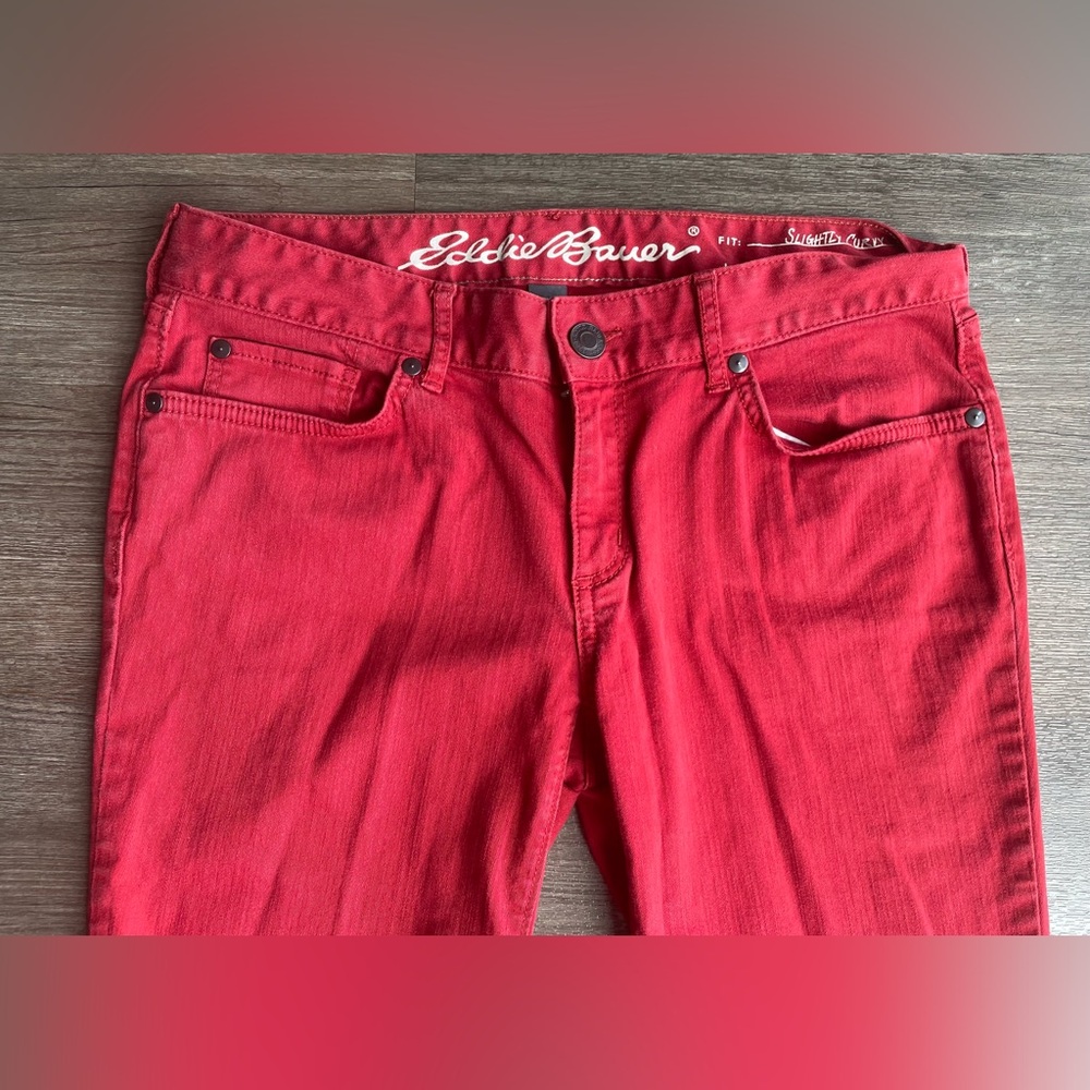 Eddie Bauer Slightly Curvy Skinny Denim Jeans Womens 6 Low Rise Colorful Red - Picture 2 of 16